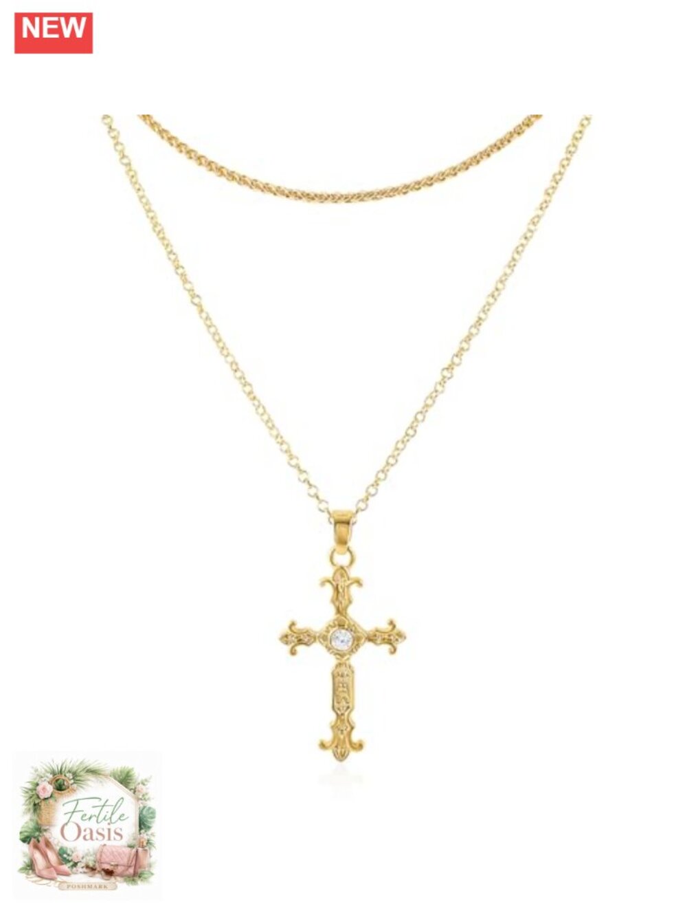 Dainty Cross Necklace for Women 14K Gold Plated CZ Pendant